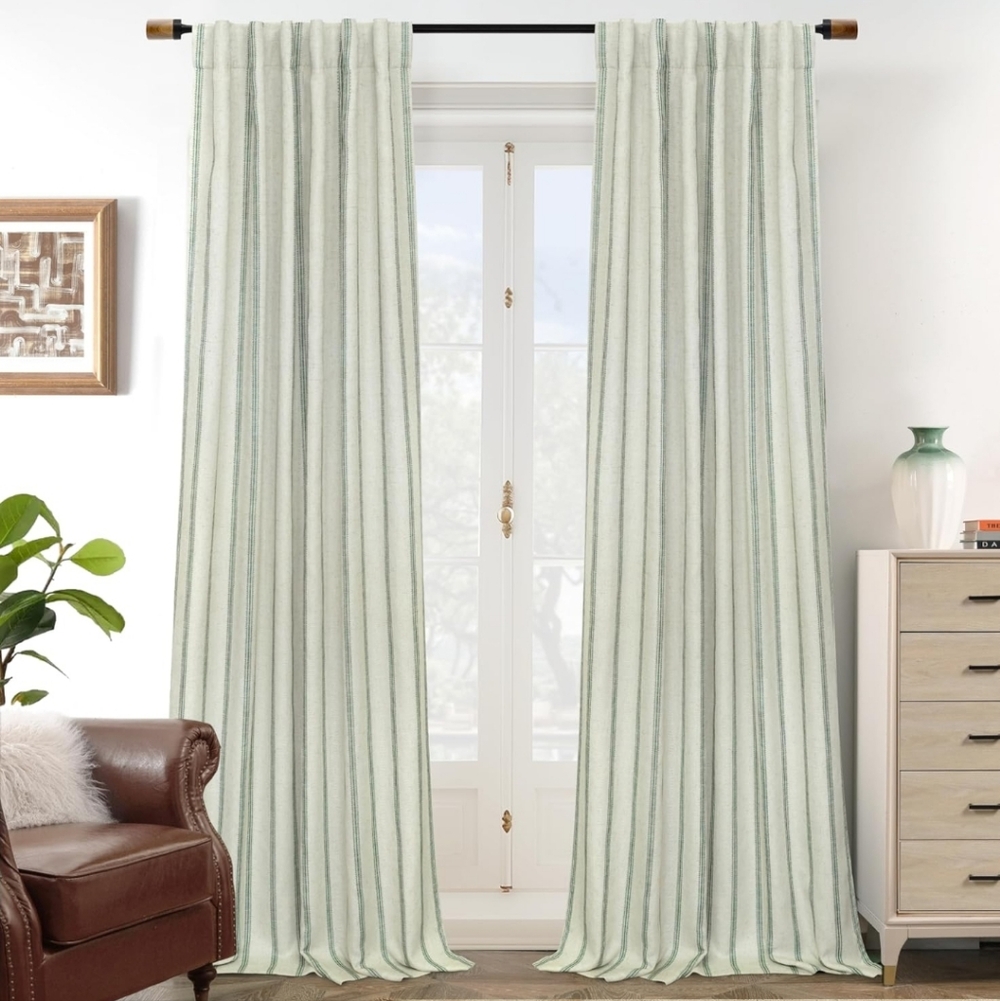 DriftAway Farmhouse Linen Blackout Curtains 96 Long for Bedroom Striped Drapes